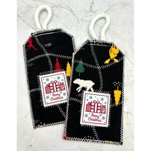 Handmade Christmas Gift Card Holders Set of 2 Black Woodland Tree Bear Tag NEW